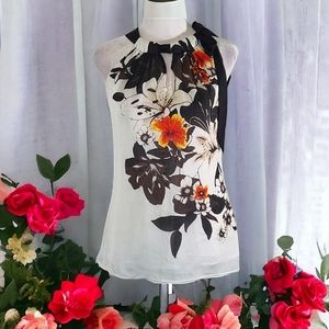 White House Black Market Women's White Sheer Floral Tie Halter Top Size XXS